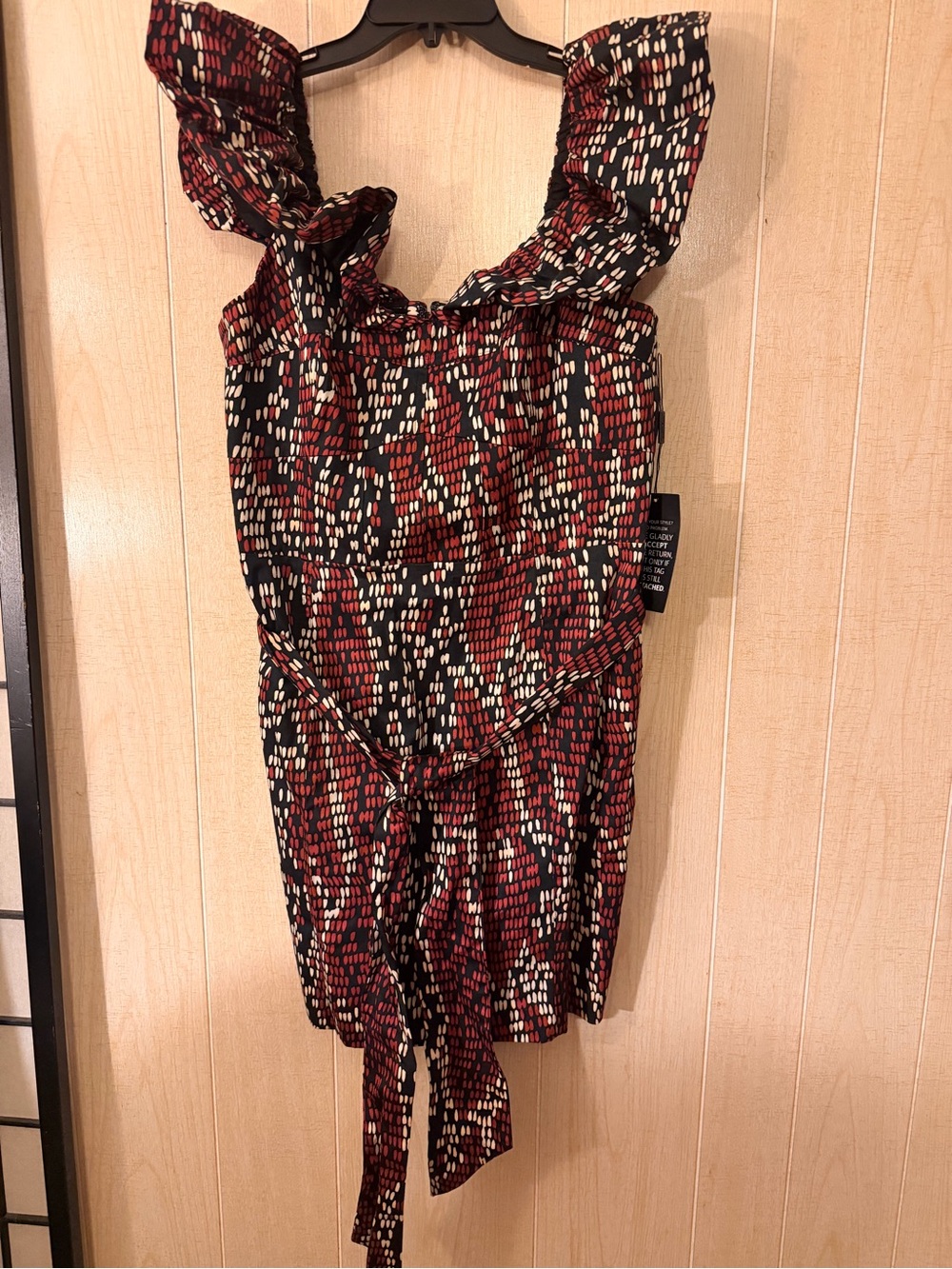 White House Black Market Red and Black Ruffle-Shoulder Printed Camisole Dress